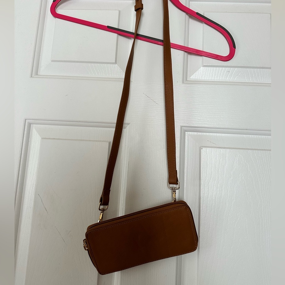 Able Brown Leather Crossbody Wallet with Adjustable Strap